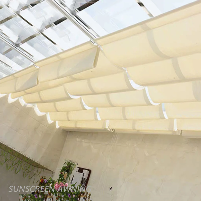 Milchig-weiße Wellen-Teleskop-wasserdichte Segel, einziehbarer Sonnenschutz, Überdachung, regensichere Markise für den Außenbereich, Garten-Sonnenschutz – Detail 1