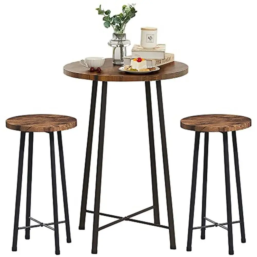 

3-Piece Wood Top Bistro Sets with Barstools Pub Dining Furniture Small Spaces Compact Breakfast Table and Chairs Counter Height