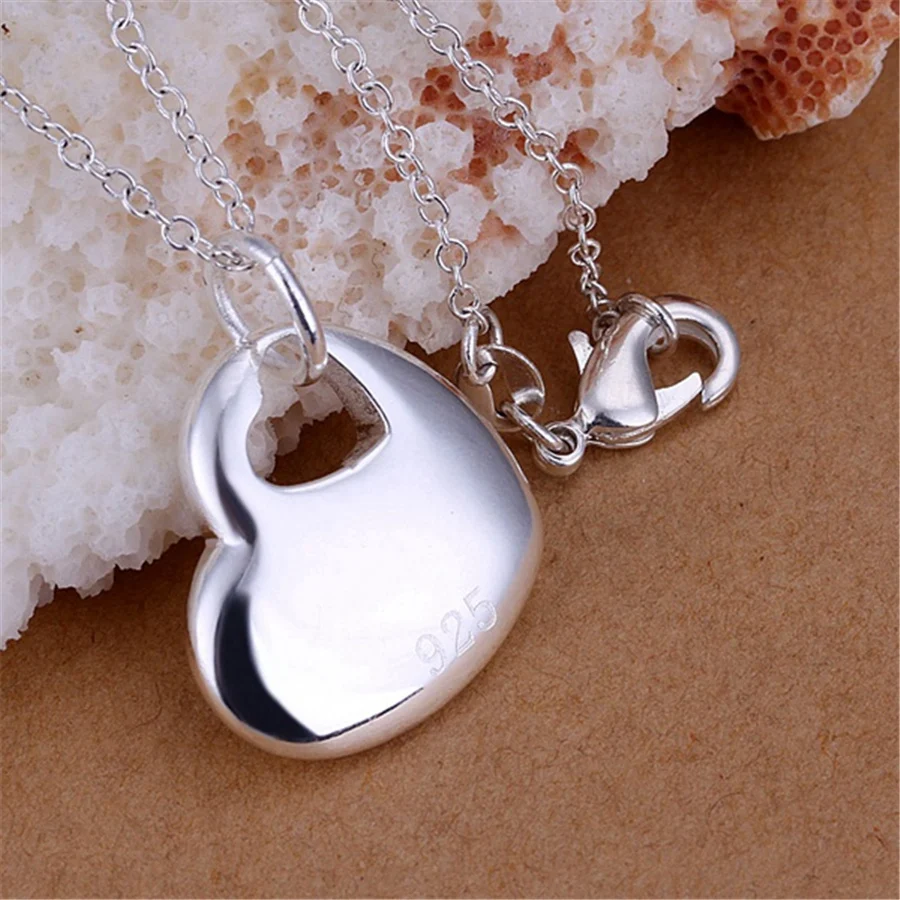 

Pretty Romantic Heart Pendant 925 Sterling Silver Necklace for Women Christmas Gift Fashion elegant Party Wedding Jewelry