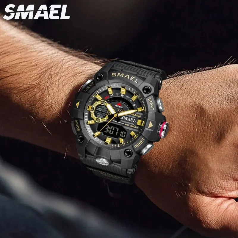 Men sports watch Shock Resistant 50M Waterproof LED Alarm Stopwatch Clock Military 8040