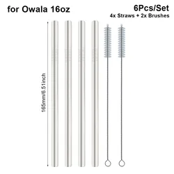 Durable Stainless Steel Reusable Straw Set with Cleaning Brush (6 - Piece) (10x165mm Set)