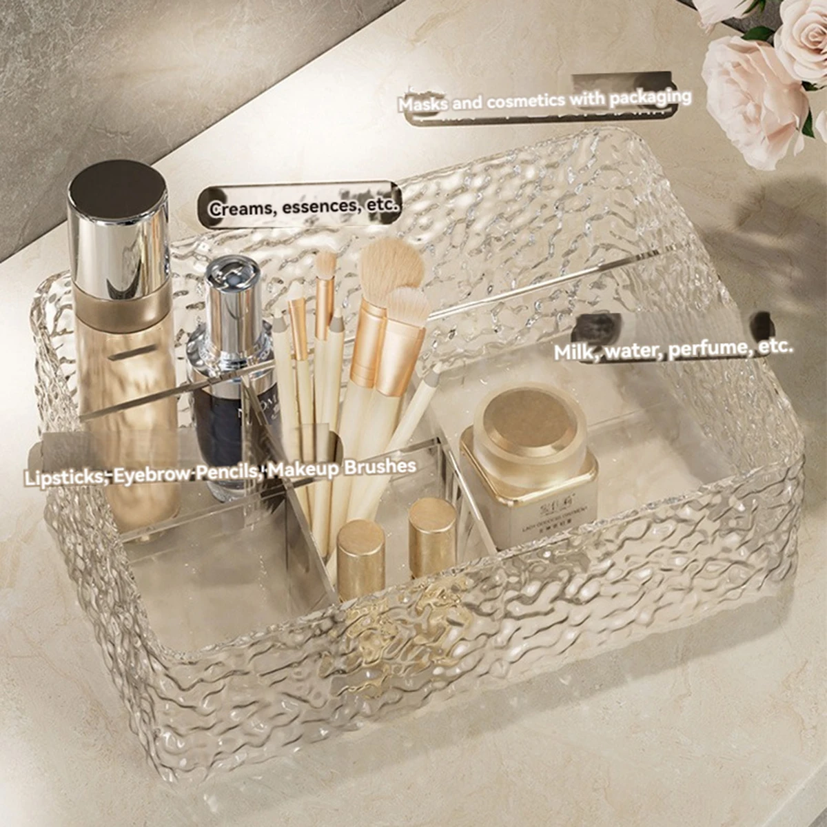 Light Luxury Water Corrugated Trapezoidal Open Desktop Storage Box Cosmetics Storage Box Multi-grid Makeup Organizer Box 2
