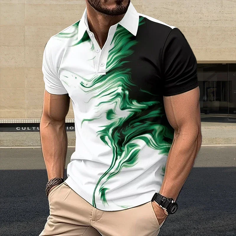 

Рубашка-поло мужская с цифровым принтом, модная деловая футболка с короткими рукавами, на пуговицах, с откидным воротником, свободная повседневная одежда, лето