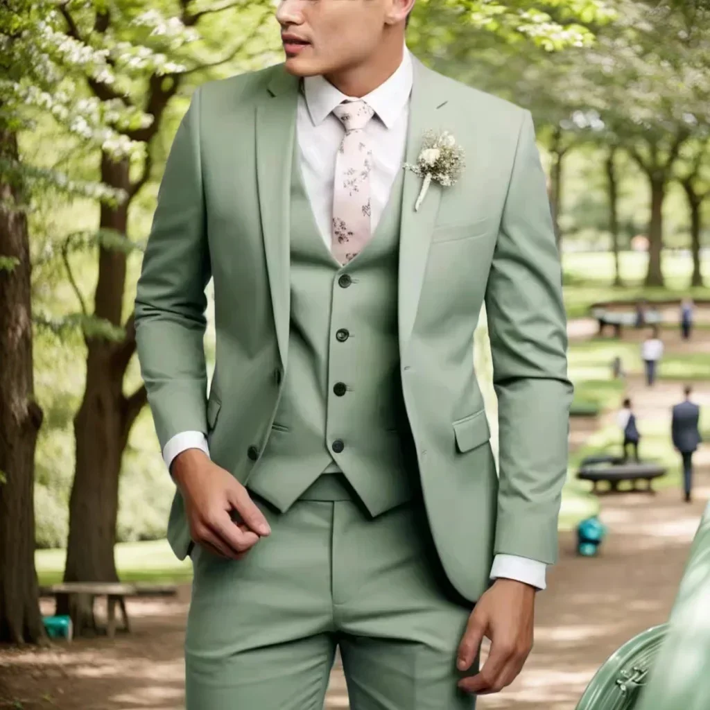 Slim Fit Men Suits Regular Fit 3 Piece Elegant Tuxedos Set Notch Lapel Blazer Vest Pants for Evening Party Wedding Male Suit