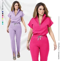Wholesale Medical Apparel Scrub Set Uniform Women Summer Zipper Scrub Top Pants Hospital Clothing Surgical Uniforms with Pocket - Image 2