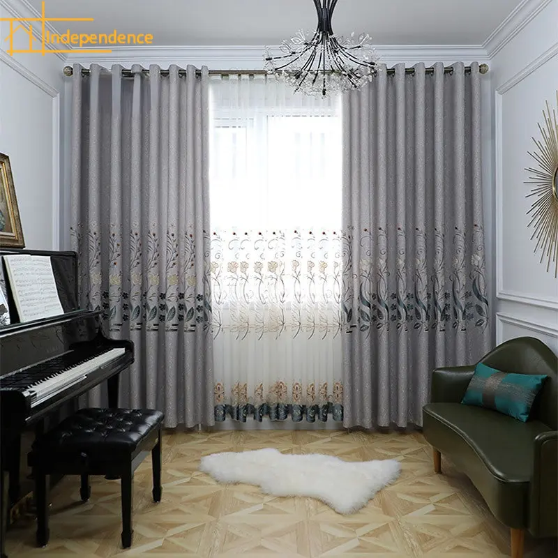 

High-end new Chinese laser embroidered curtain fabric living room bedroom bay window Curtains for Living dining room bedroom