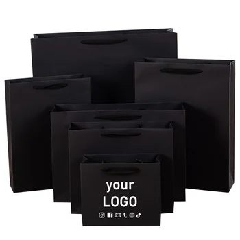 10pcs Black Vertical Paper Gift Bags Suitable for Party Gifts, Perfect for Wedding Guests, Supports Custom Logo 1