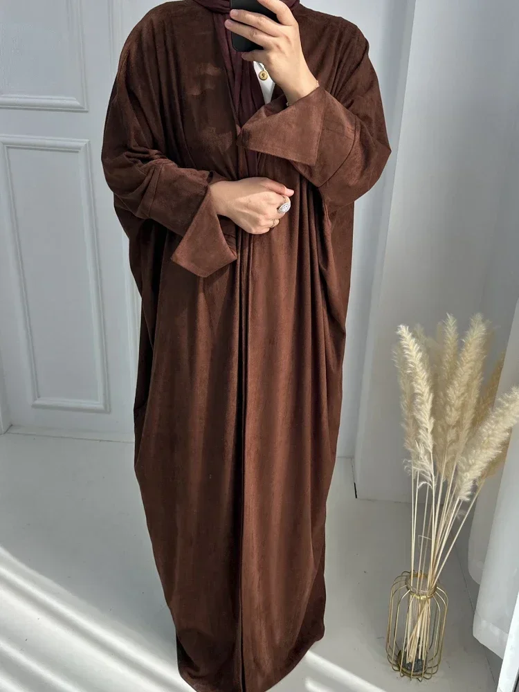 Winter Abaya Dubai Thicked Deer Velvet Abayas Cardigan for Muslim Warm Dress Women Turkey Kimono Coat Autumn Islamic Clothing