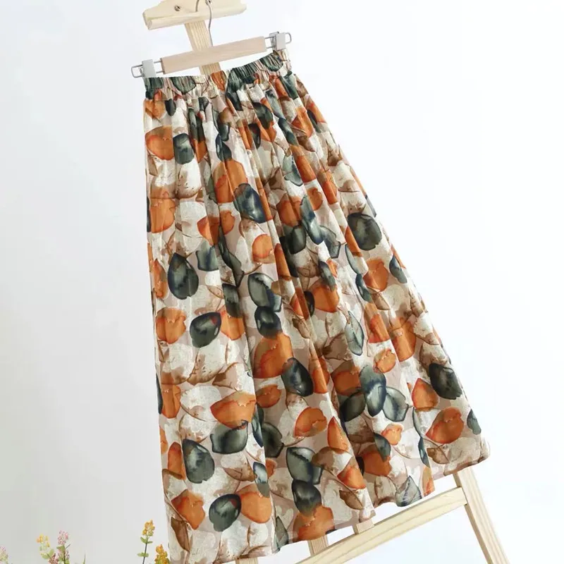 

Women Floral Print Long Skirt Fashion 2022 Summer Elastic High Waist Long Maxi Skirts Casual Loose Big Hem A Line Skirts Women
