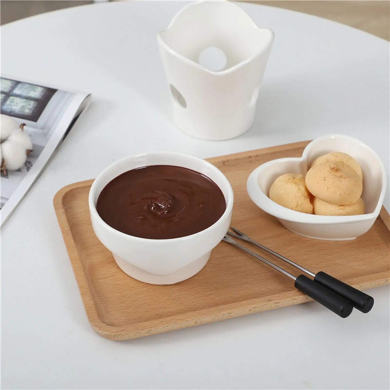 Chocolate Melting Pot Fruit Fondue Heater Cooking Dinner Cookware Kitchen Appliances Ceramic Fondue Set Melt Hot Pot Bowl Set