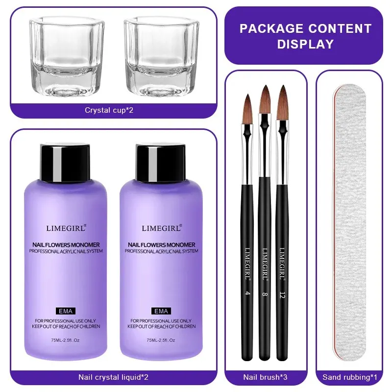 75ml Nail Acrylic Liquid Monomer Brush Kit Nails Art Decoration For Manicure Set Nail 3D Nail Tips DIY Carving Tools 2