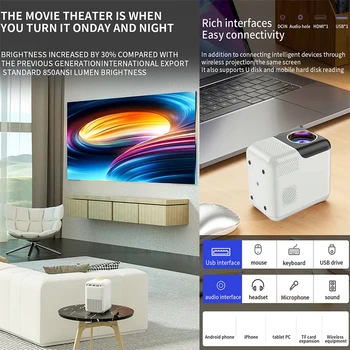 جهاز عرض ذكي P700 الكل في واحد: 4K Ultra HD 1080P، نظام Android 10، سينما منزلية صغيرة محمولة، متوافقة مع USB/HDMI/AV العالمي - Image 2