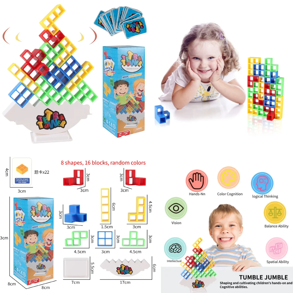 16/48Pcs 3D Tetra Tower Game Stacking Stack Building Blocks Balance Puzzle  Board Assembly Brick Educational Toys For Kids
