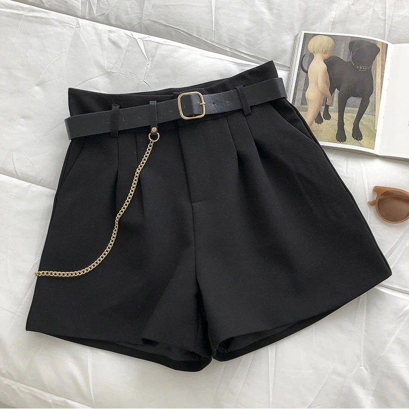 Pantalones cortos informales verano para mujer, Shorts de cintura alta finos de Color sólido, traje recto a la moda, ropa - AliExpress