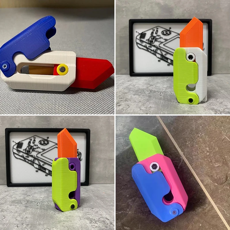3D Carrot Gravity Knife Fidget Toys Children Fun Decompression Push Card Small Toys 3D Printing Plastic Carrot Knife