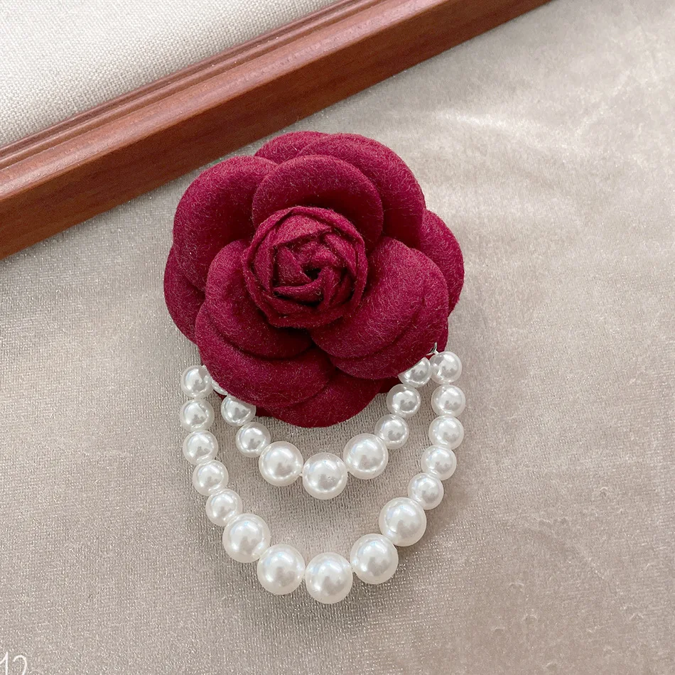 Promotional StealNew Korean Wool Camellia Flower Brooch Pins Pearl