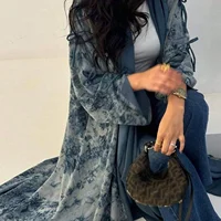 Middle Eastern Women cardigan Loose Tie Dye Abayas Casual Kaftan Arabian Maxi Dress Full Sleeve Open Front Jilbabs Without Hajib