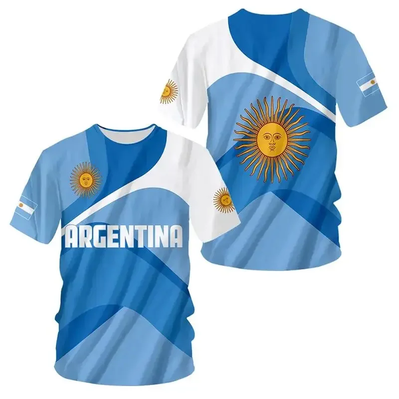 Argentina Flag Jersey Summer Men Oversize Argentina Football Tshirts Short Sleeve Argentina Football Shirt Dropship Kid100-6XL