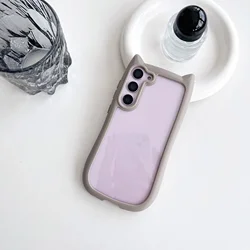 Cute 3D Cat Transparent Shockproof Case with Cartoon Ear Bumper - Samsung S24 (Gray)