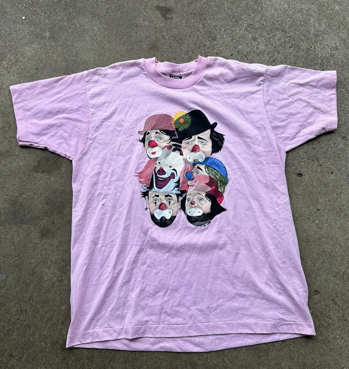 Vintage Anni '90 M Harris Art T Shirt Faces Of Clown Tagged Xl Maniche Lunghe