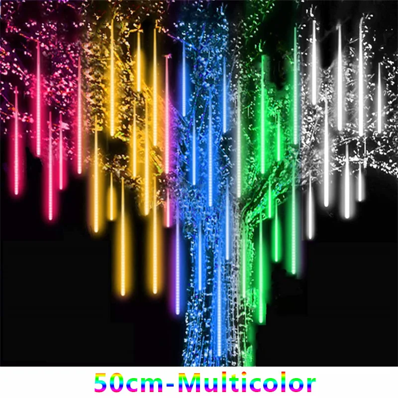 thumbnail image 1 of Guirnalda de luces LED de 8 tubos para lluvia de meteoritos, guirnalda de luces LED para calle, impermeable, para exteriores, jardín, decoración navideña y festiva, 1 of 5
