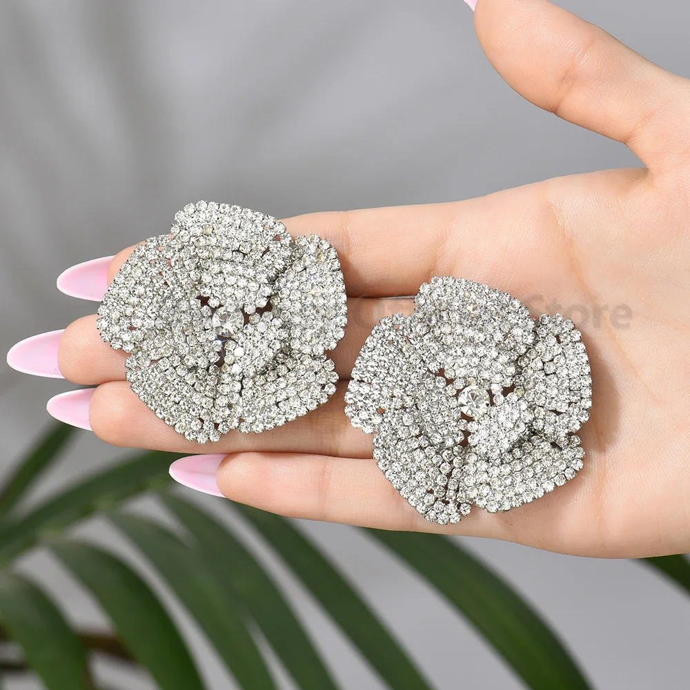 Women's Silver Crystal Large Stud Earrings