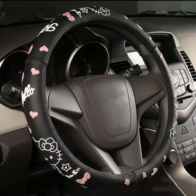 Sanrio Kawaii Hello Kitty Plush Car Steering Wheel Covers Autumn Winter  Universal Warm Anti Slip Handle Cover Auto Accessories