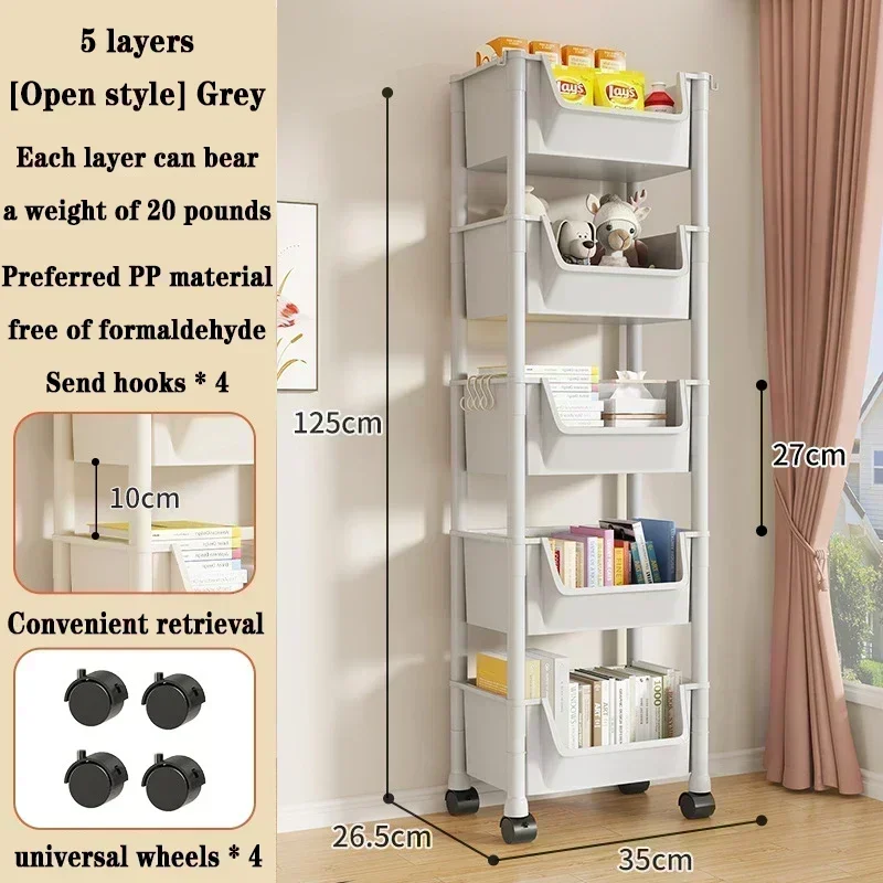 Trolley Bookshelf With Wheels Portable Kitchen Storage Rack Mobile Display Cabinet Corner Living Room Movable Storage Holder