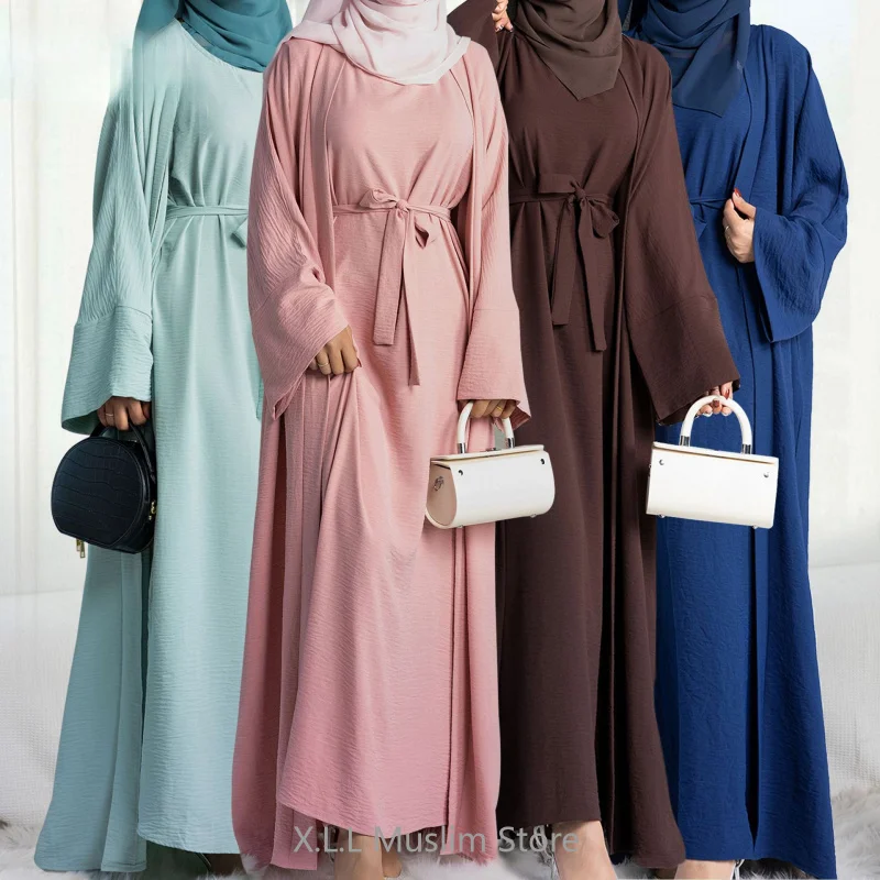 2 Piece/set Abaya Sleeveless Hijab Dress Matching Muslim Sets Luxury Islam Robe African Dress Kimono Morocco Clothing Caftan
