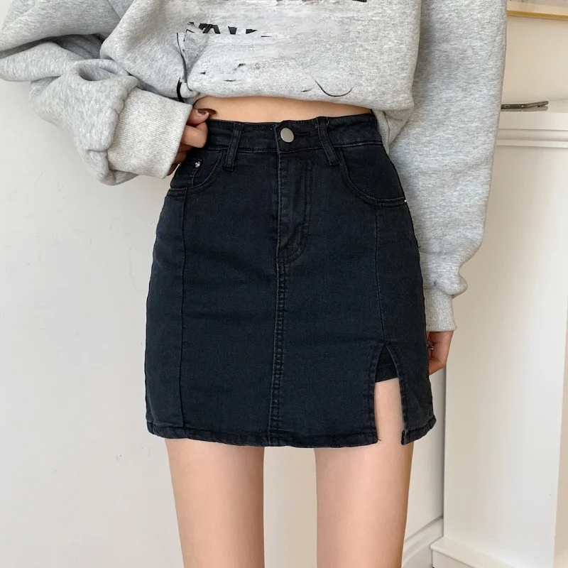 여성을위한 스트레치 데님 스커트, 스플릿 스커트, 플러스 사이즈, 뚱뚱한 소녀, 다용도, 슬리밍 엉덩이 포장 바지, 높은 허리 