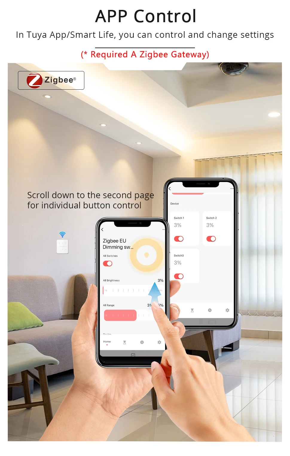 Gang, Neutral Interruptor, Alexa, Google Home, Tuya Smart Life App Control