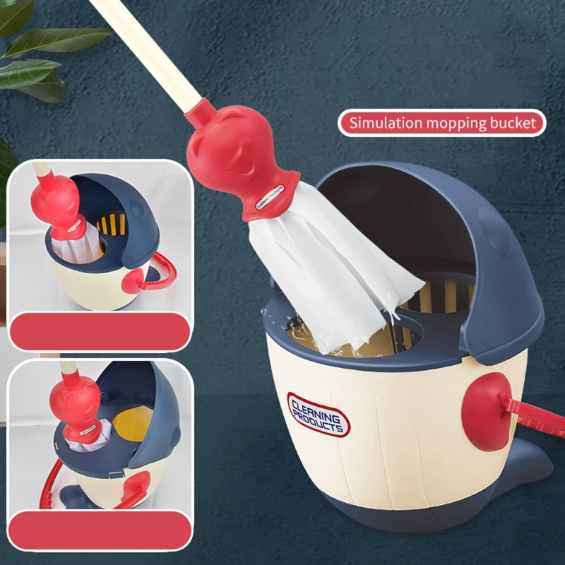 9/10 Pcs Kids Cleaning Set Toy Cleaning Set Broom Mop Brush Dust Pan Towing Bucket Soap Brush Birthday Gift for Kids 5