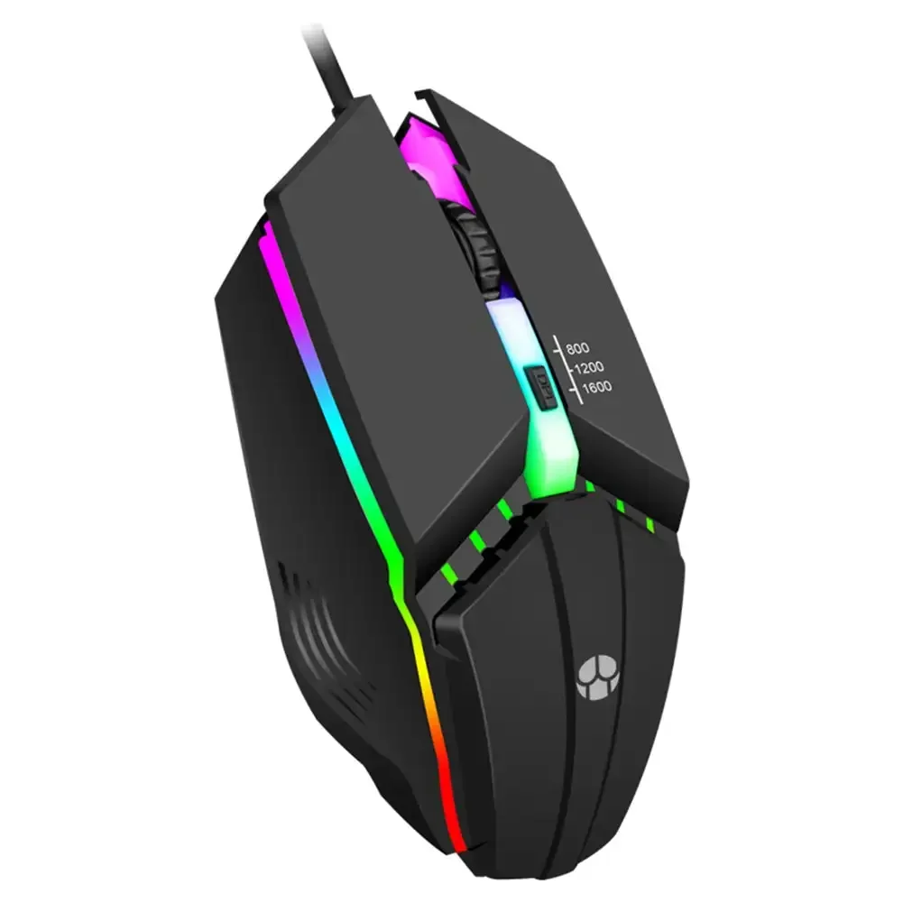 Enhanced LED Backlit Ergonomic Wired Gaming Mouse - 1600DPI Optical USB