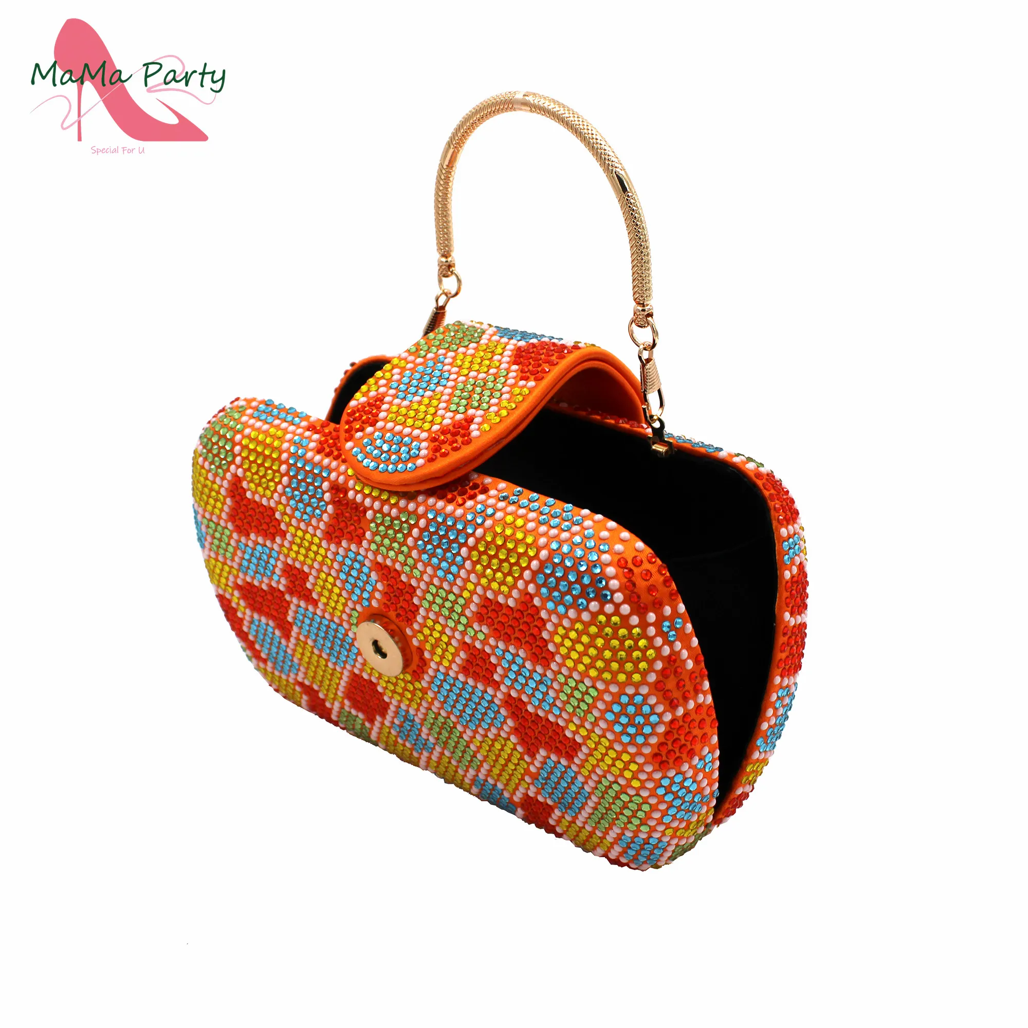 2023 Italian Design Novelty Style Nigerian Women Shoes and Bag Set in Orange Color High Quality Sandals for Dress