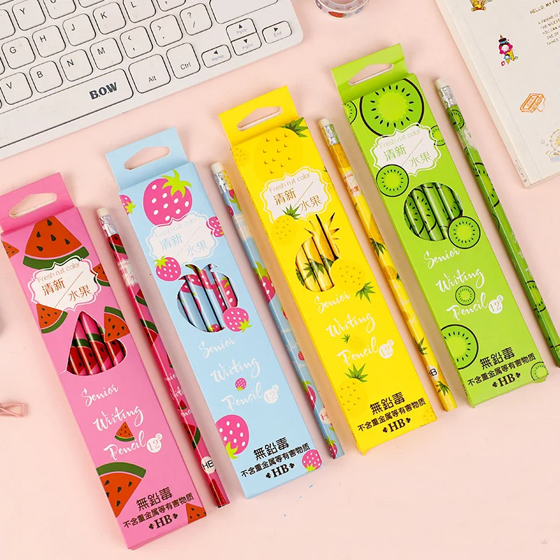 

60pcs Cute Fruit Pencil Set Kawaii Stationery Accessories Writing Pencils for School Supplies Kids Prizes Stationery Items Gift