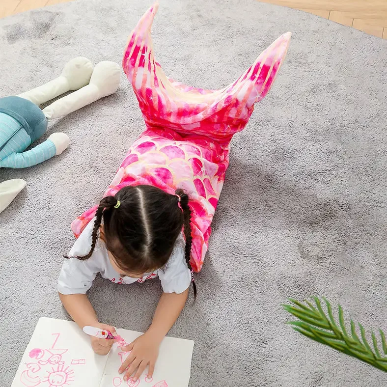 Children Soft Flannel Mermaid Tail Blanket Plush Mermaid Wearable Blanket for Girls Teens Adults Scale Sleeping Blankets