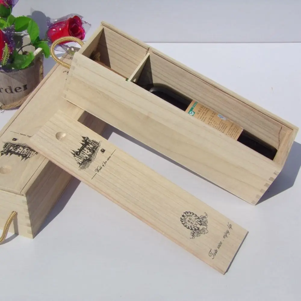 Creative Drawable Wooden Wine Box with Rope Handle, Sun-proof Red Wine Packing Box, Cla... - SKU DWDB0921 - UGI Packaging