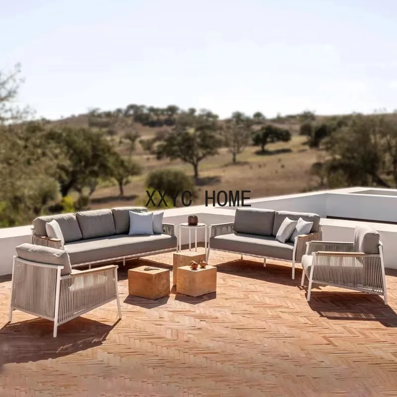 

Уличное кресло для отдыха WKGF, Плетеный шнурок для балкона, дизайнерский садовый шезлонг, кофейный столик для виллы, двора, террасы, мебель на заказ