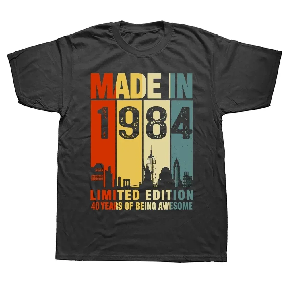 

2024 Made in 1984 Birthday Gifts 40 Year Old Bday Present T Shirt Men Printed T-shirt Fashion Short Sleeve Anniversary Tee Tops