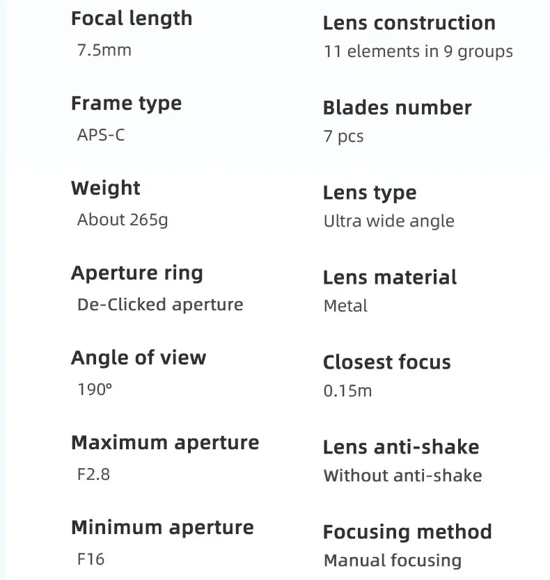 7artisans 7.5mm F2.8 II Ultra Wide-Angle Fisheye Camera Lens for Sony E Canon EO