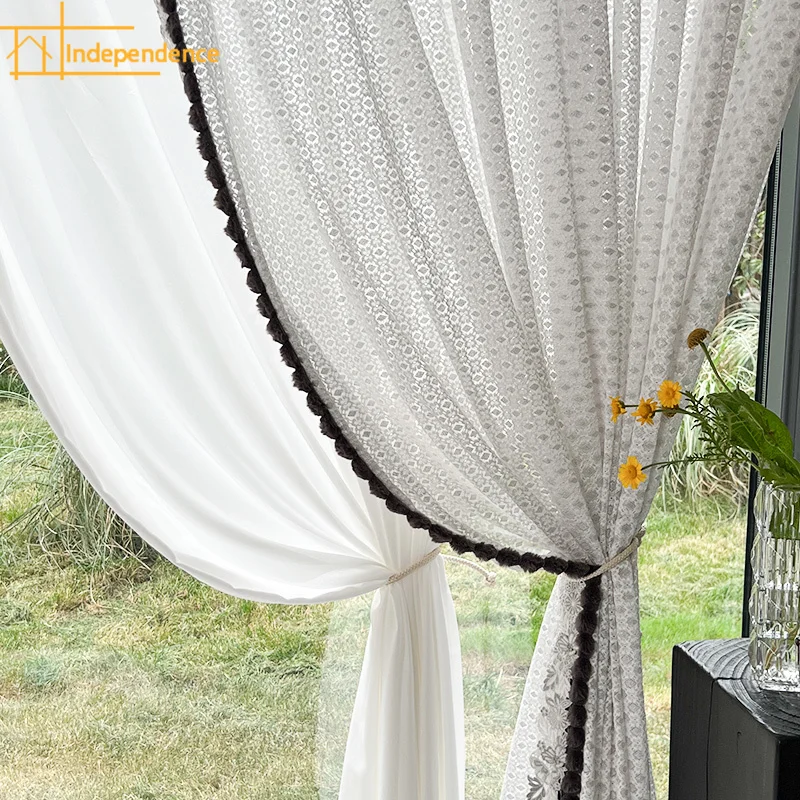 

Lace White Yarn Lace Embroidery Window Screen Curtains for Living Room Balcony Floor Screen Partition Curtain Customization