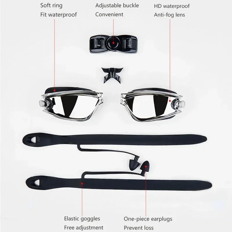 Professional Swimming Goggles Swimming Glasses with Earplugs Nose Clip Electroplate Waterproof Silicone Unisex Swimming Goggles 3