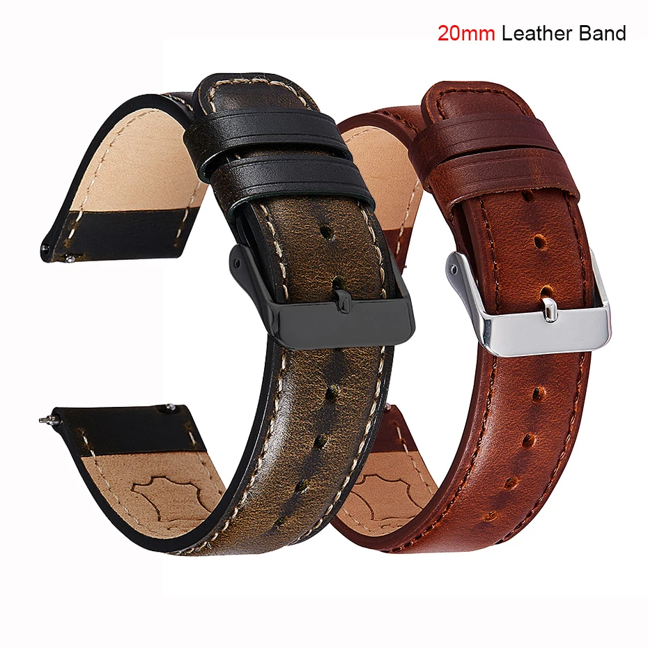 

Ремешок из натуральной кожи для Samsung Galaxy Active 2 40 44 мм 4 Classic 42 46 мм, быстросъемный браслет для 5 Pro 45 мм, 20 мм