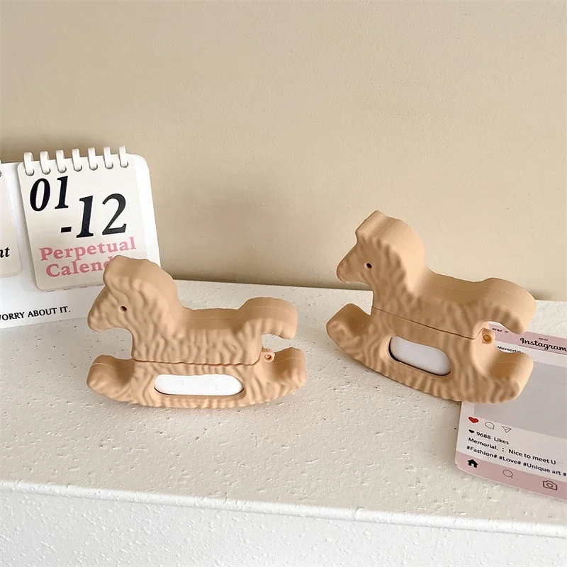 Cute Kids Simulation Cartoon Trojan Horse Headphone Cover For Apple Airpods 1/2 3 4 Pro/Pro2 Hollowed Out Silicone Case