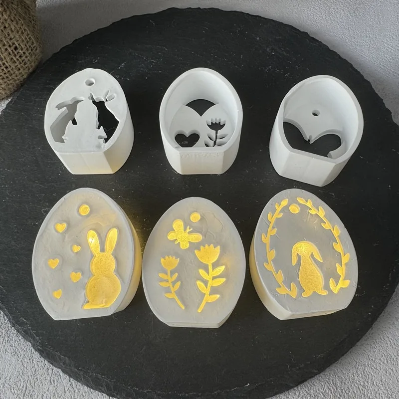 Easter Egg Rabbit Lamp Silhouette Silicone Mold DIY 6-hole Easter Egg Gypsum Candle Base Plug-in Decorative Ornament Resin Mold silicone mold