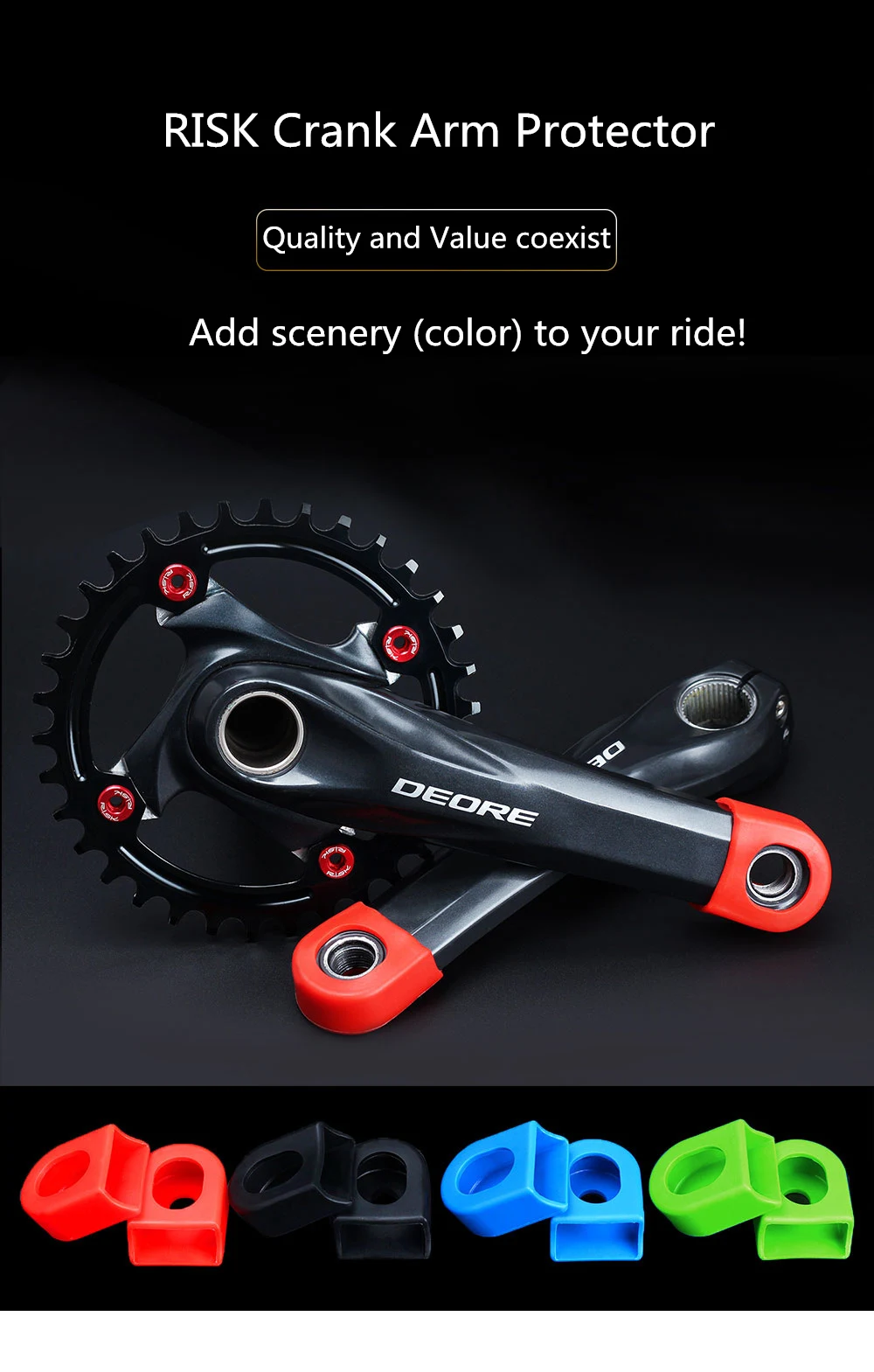 Risk 2pcs Silicone Bicycle Crank Arm Protector Cover Mountain Road Bike Universal Crankset Protective Caps MTB Cycling