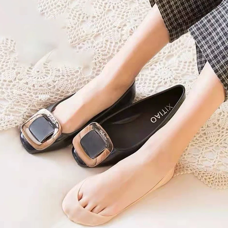 Summer Socks Women Invisible Transparent Lace Socks Woman Boat Socks Cotton Pad Ice Socks Non-slip Silicone Breathable Socks