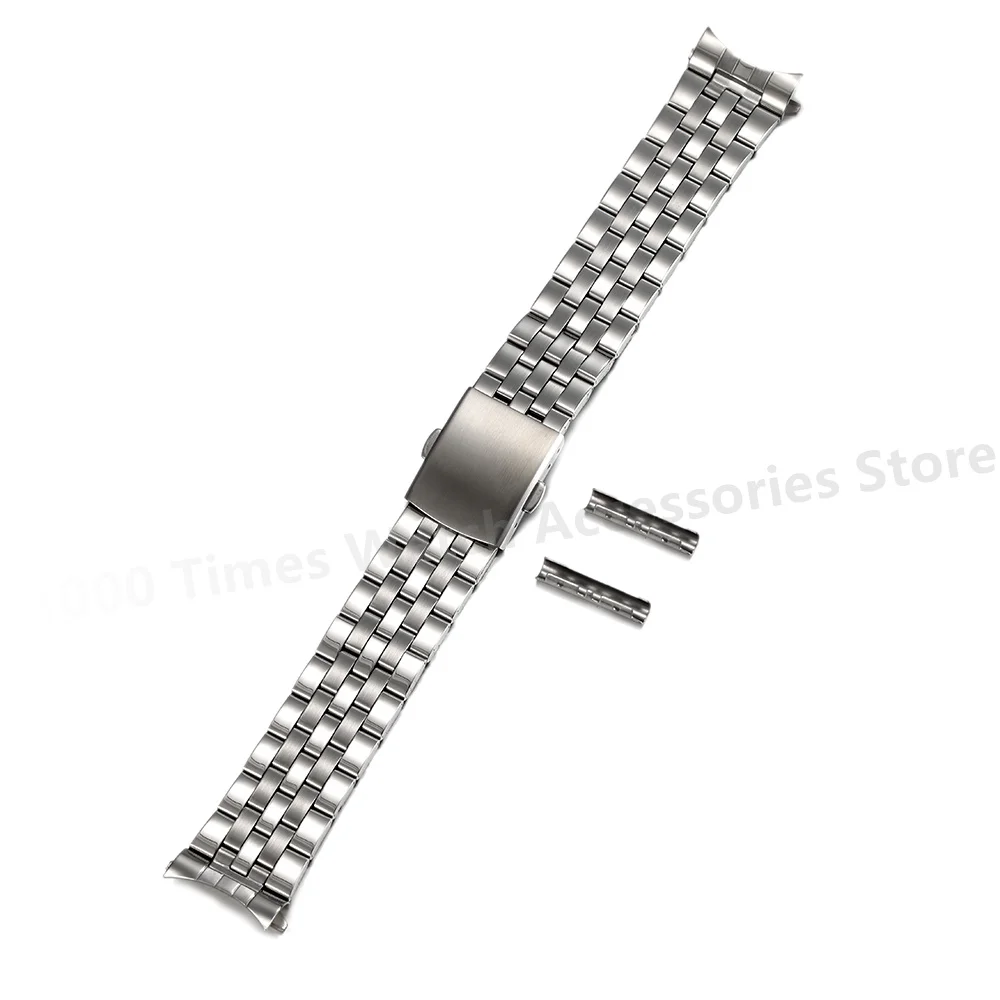 Watch Accessories 18mm 20mm 22mm Silver Aircraft Buckle Stainless Steel Flat End With Curved End Jubilee Watch Bracelet