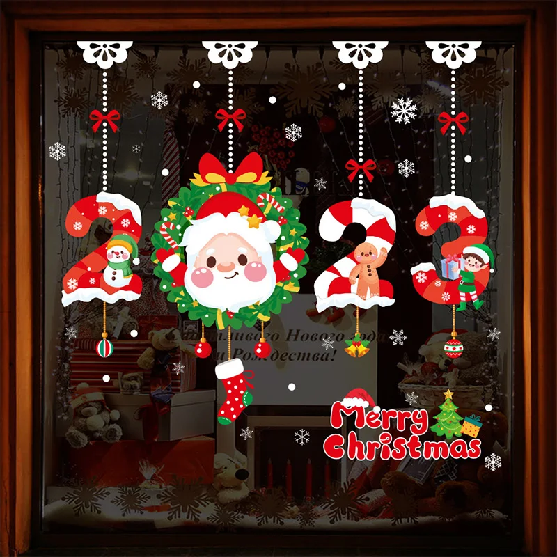 

2023 Father Christmas Hanging Shop Window Glass Door Decoration Living Room Wall Stickers Removable