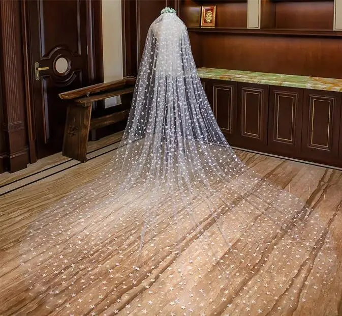 

3.5 Meters Full Edge with Lace Bling Sequins Two Layers Long Wedding Veil with Comb White Ivory Bridal Veil 2022